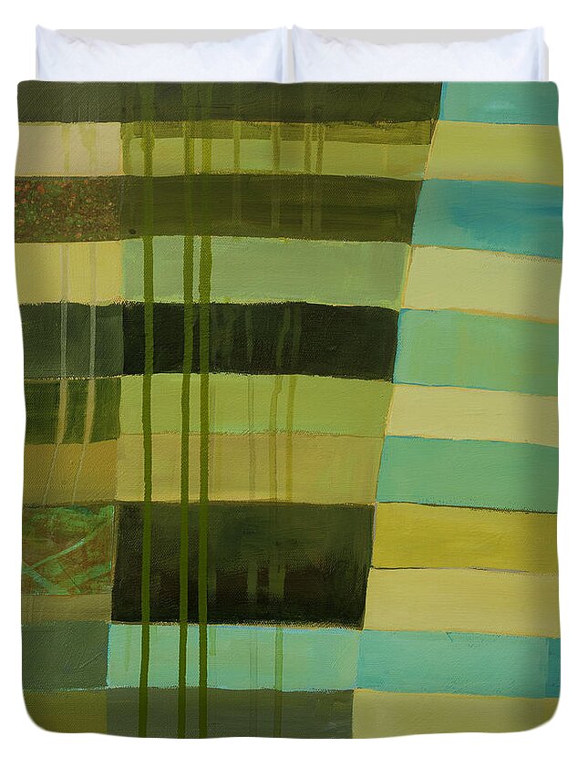 Abstract Art Duvet Cover featuring the painting Green Stripes 1 by Jane Davies