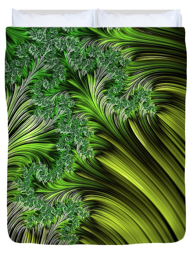 Vegetation Abstract Duvet Cover featuring the digital art Green Vegetation Abstract by Georgiana Romanovna