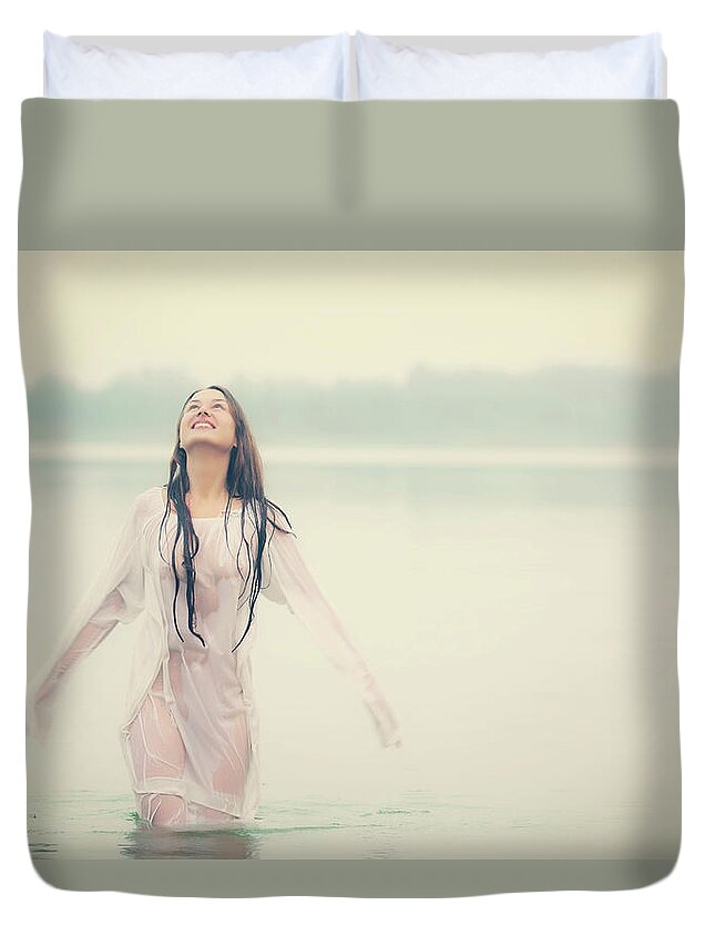 Russian Artists New Wave Duvet Cover featuring the photograph Greeting New Day by Vitaly Vakhrushev