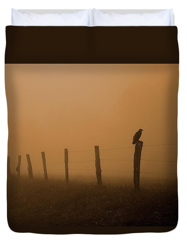 Crow Silhouette Duvet Cover featuring the photograph Greeting The Morning by Michael Eingle
