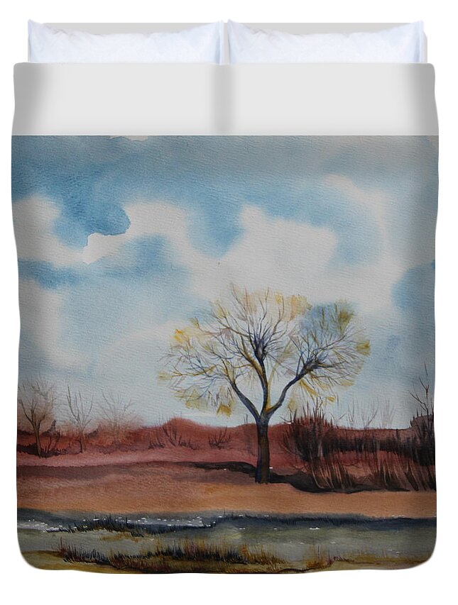Watercolor Duvet Cover featuring the painting Greeting the Spring by Anna Duyunova