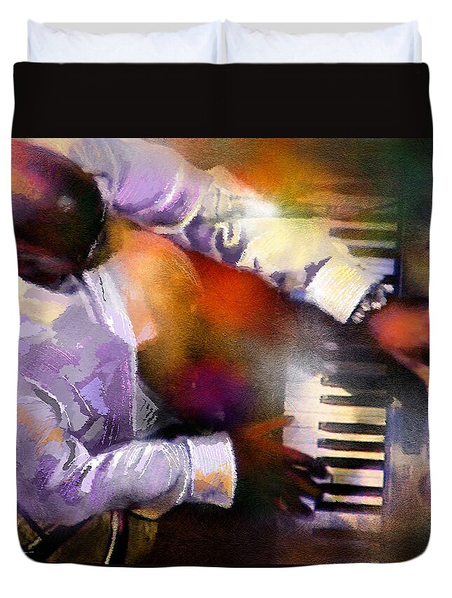 Musicians Duvet Cover featuring the painting Greg Phillinganes from Toto by Miki De Goodaboom
