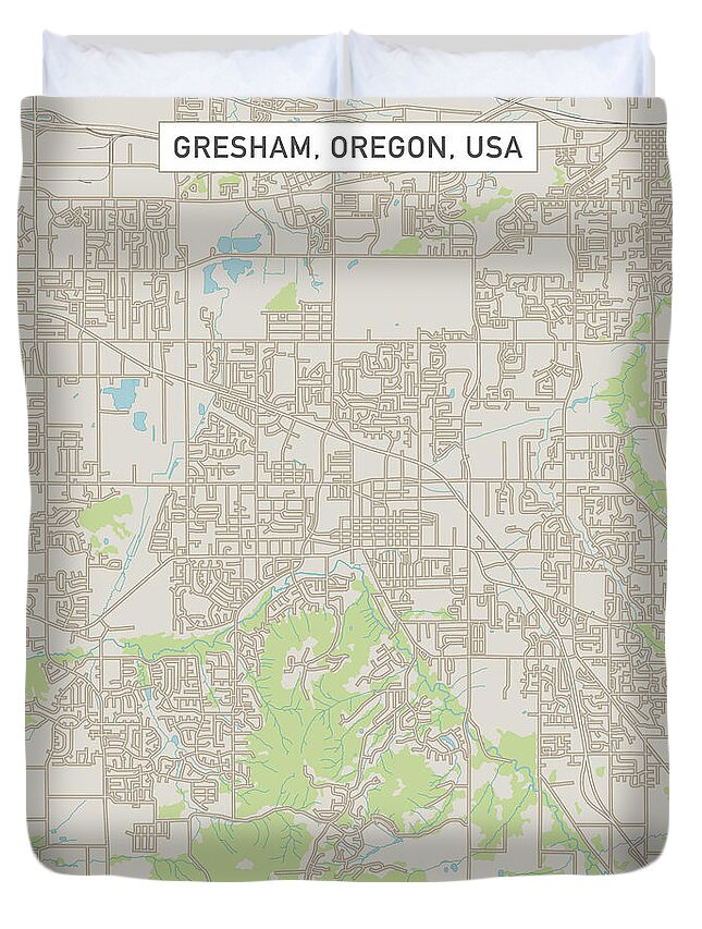 Gresham Duvet Cover featuring the digital art Gresham Oregon US City Street Map by Frank Ramspott