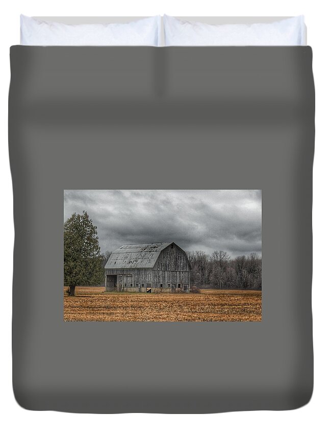 Barn Duvet Cover featuring the photograph 0024 - Grey Barn and Tree by Sheryl L Sutter