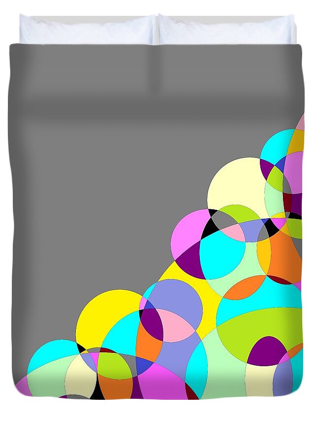 Grey Duvet Cover featuring the digital art Grey Multicolored Circles Abstract by Marianna Mills