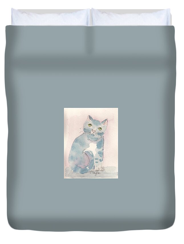 Cat Duvet Cover featuring the painting Grey Tabby by Terry Taylor