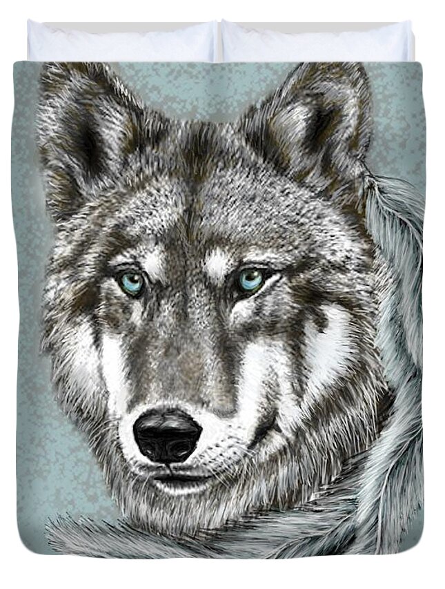Wolf Duvet Cover featuring the digital art Grey Wolf by Teresa Wing