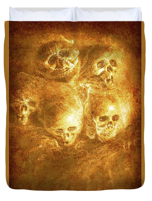 Horror Duvet Cover featuring the photograph Grim tales of burning skulls by Jorgo Photography