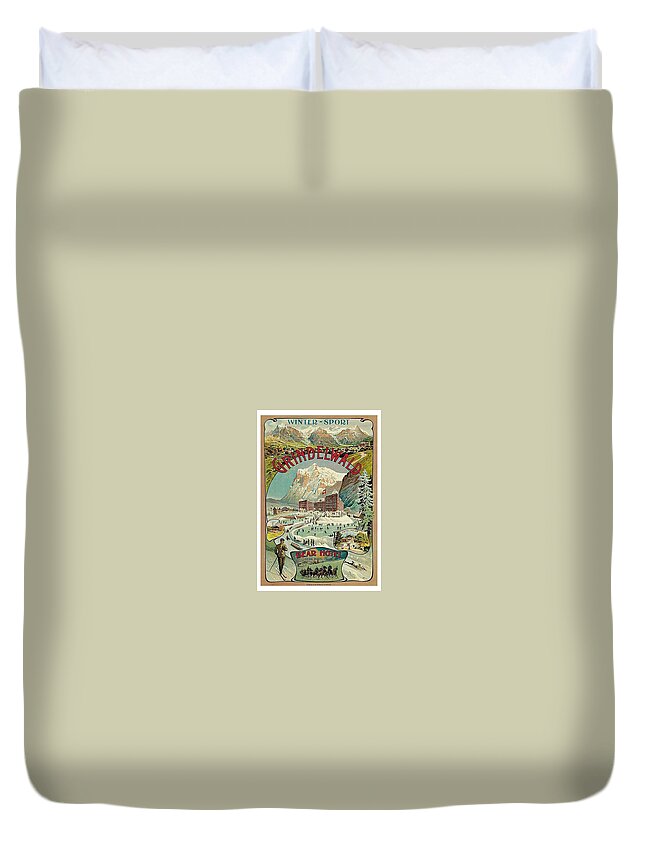 Grindewald Switzerland Travel Poster Duvet Cover featuring the painting Grindewald Switzerland Travel Poster by MotionAge Designs