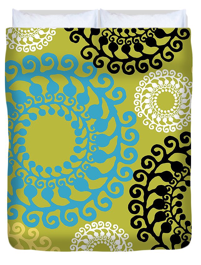 Mid Century Modern Duvet Cover featuring the painting Groovy Circles by Mindy Sommers