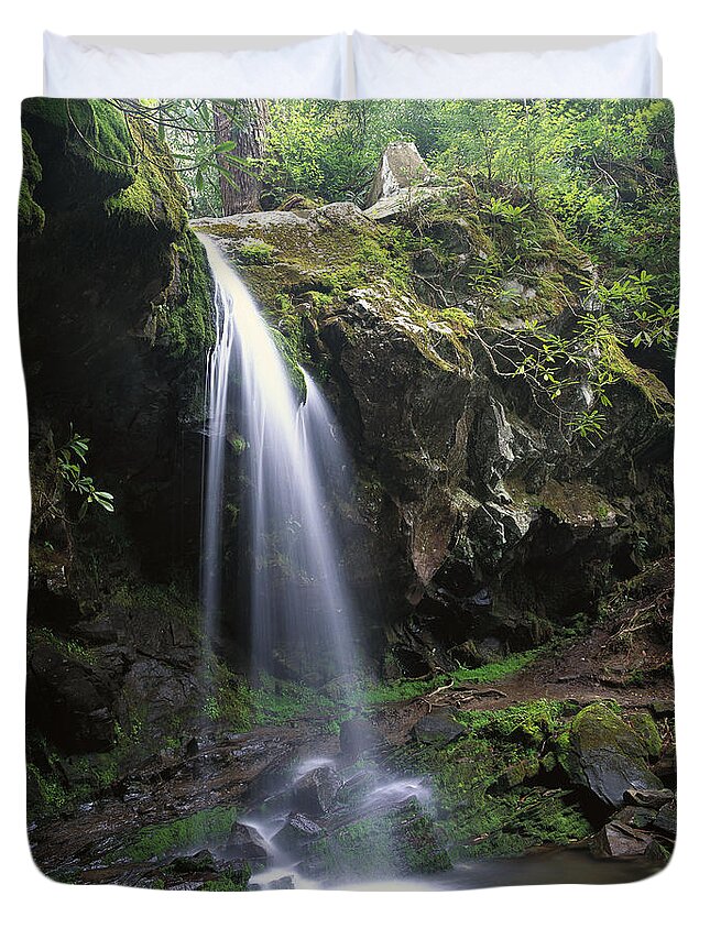 00174061 Duvet Cover featuring the photograph Grotto Falls in the Great Smokies by Tim Fitzharris