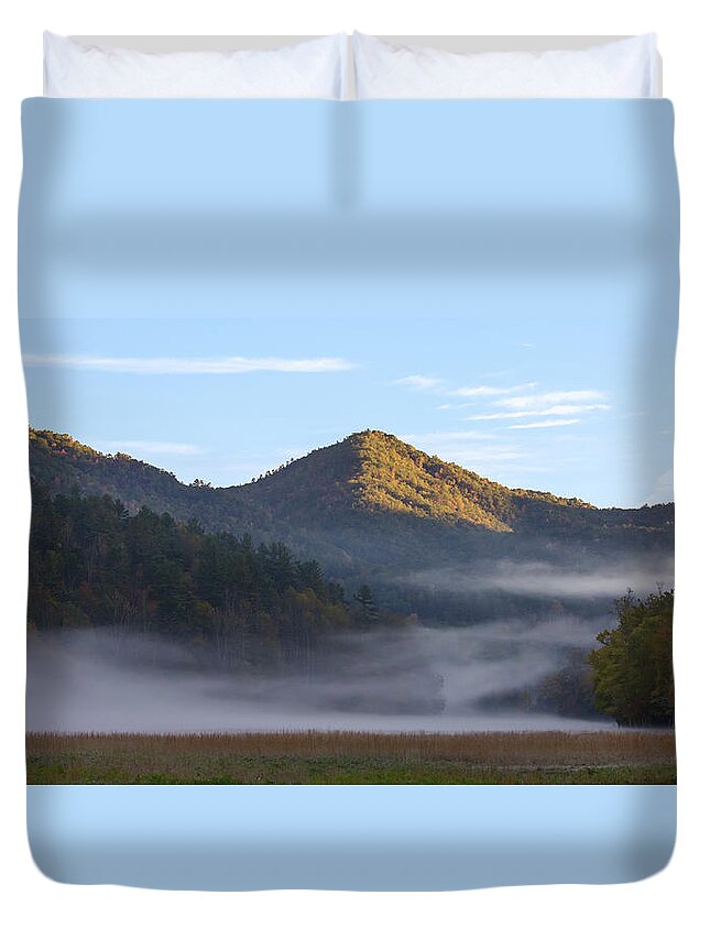 Mountains Duvet Cover featuring the photograph Ground Fog in Cataloochee Valley - October 12 2016 by D K Wall