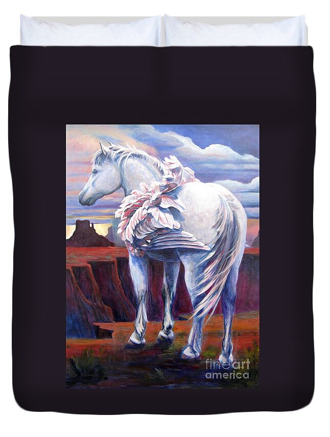 Pegasus Duvet Cover featuring the painting Grounded by Pat Burns