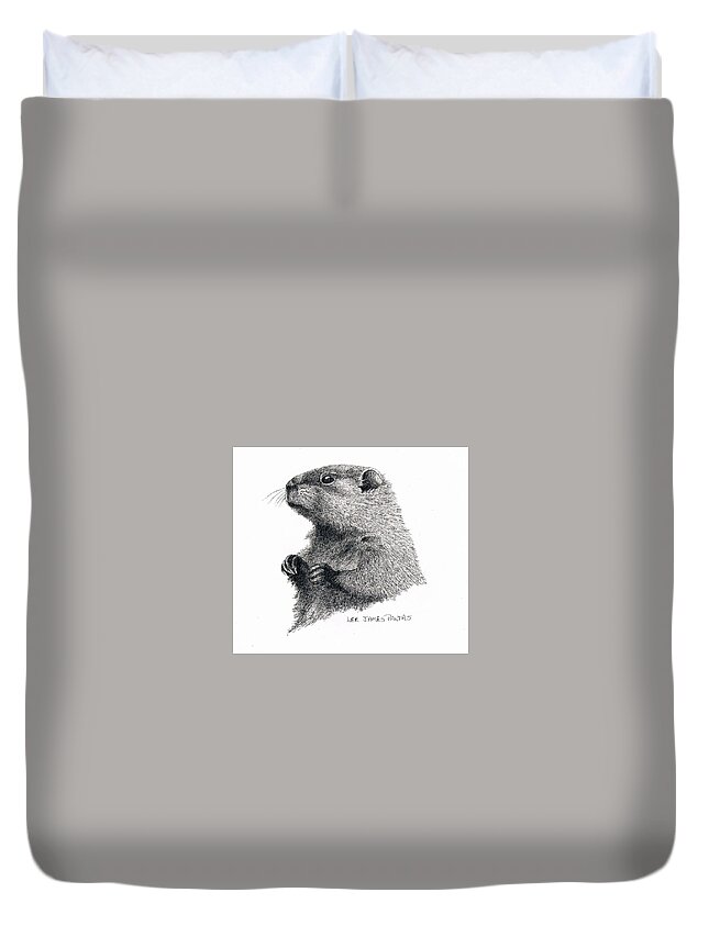 Woodchuck Duvet Cover featuring the drawing Groundhog or Woodchuck by Lee Pantas