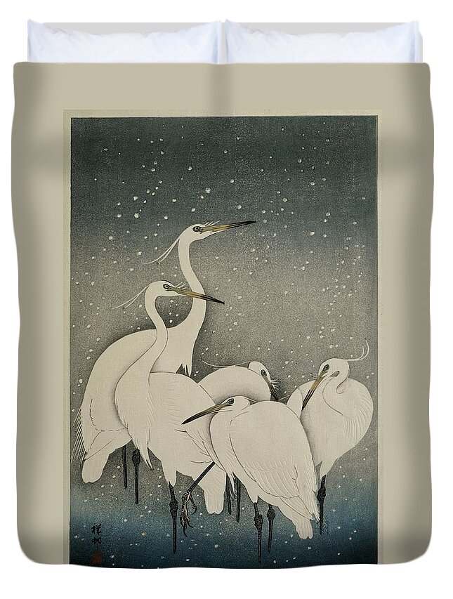 Group Of Egrets Duvet Cover featuring the painting Group of Egrets by Eastern Accent 