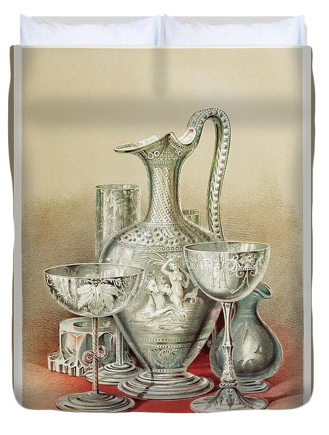 1800s Duvet Cover featuring the painting Group of objects in glass from the Industrial arts of the Nineteenth Century by Vincent Monozlay