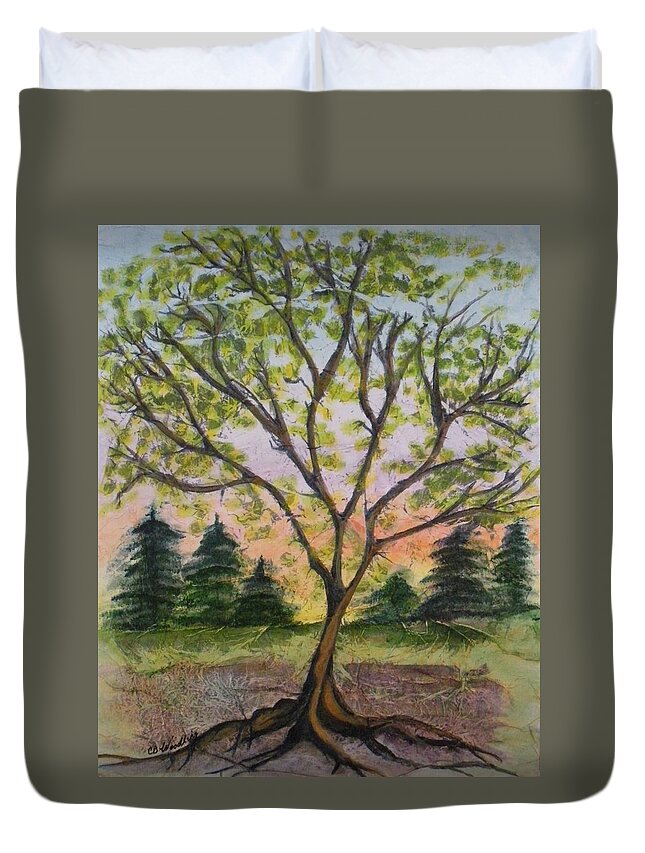 Tree Duvet Cover featuring the painting Growth by CB Woodling