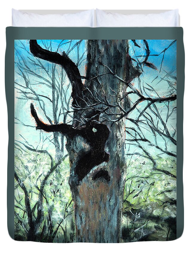 Tree Duvet Cover featuring the painting Grumpy by Jason Reinhardt