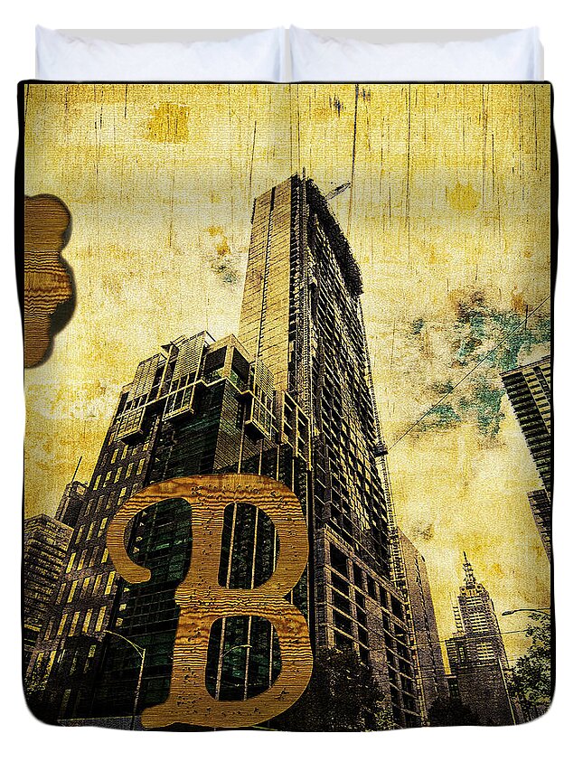 Central Duvet Cover featuring the photograph Grungy Melbourne Australia Alphabet Series Letter B Central Busi by Beverly Claire Kaiya