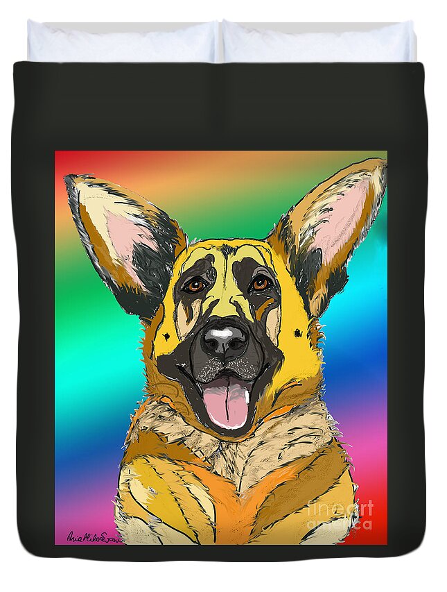 Gsd Duvet Cover featuring the digital art GSD in Digi Yellow by Ania M Milo