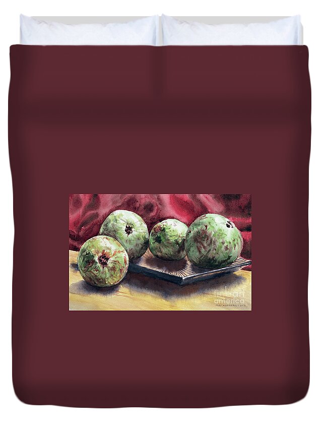 Guava Duvet Cover featuring the painting Guapples by Joey Agbayani