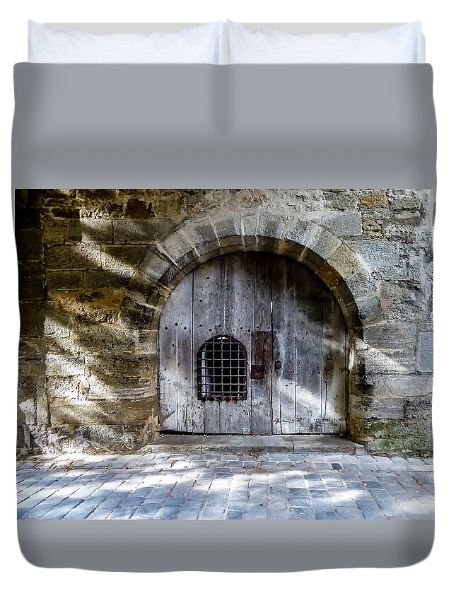Door Duvet Cover featuring the photograph Guard Tower Door - Rothenburg by Pamela Newcomb