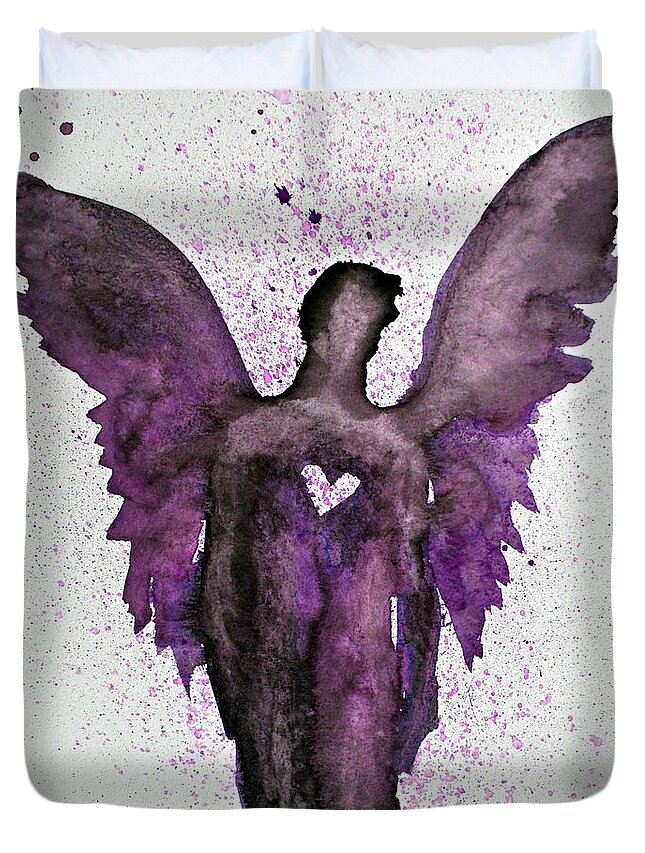 Guardian Angel Duvet Cover featuring the painting Guardian Angels Purple by Alma Yamazaki