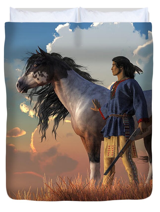 Warrior Duvet Cover featuring the digital art Guardians of the Plains by Daniel Eskridge