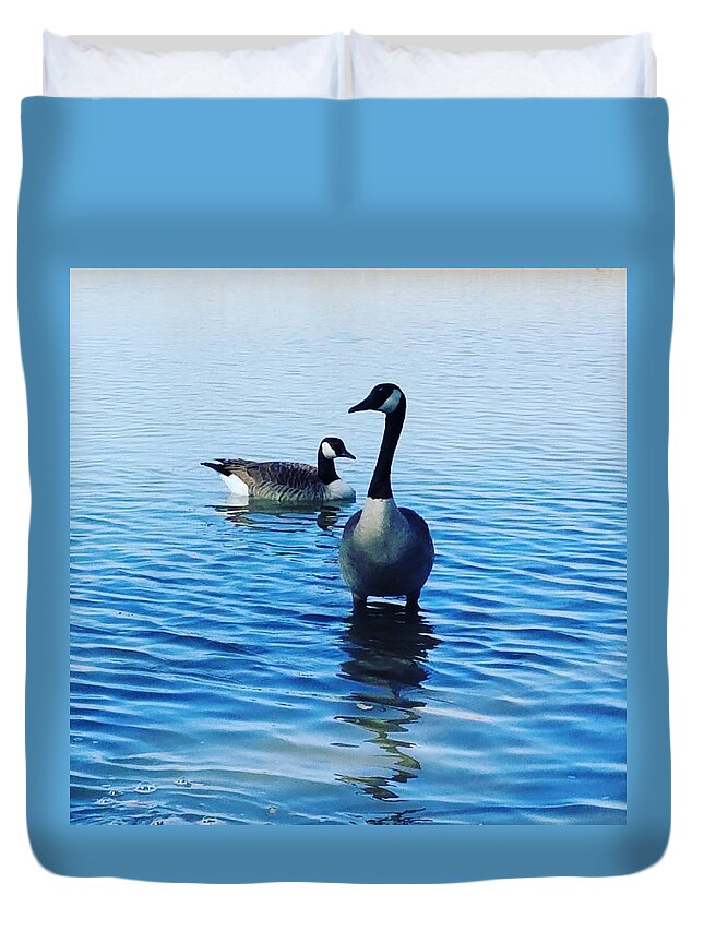 Geese Duvet Cover featuring the photograph Guarding Geese by Vic Ritchey