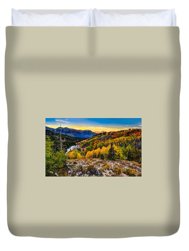 Wasatch Mountains Duvet Cover featuring the photograph Guardsmans Pass Sunset by Dave Koch