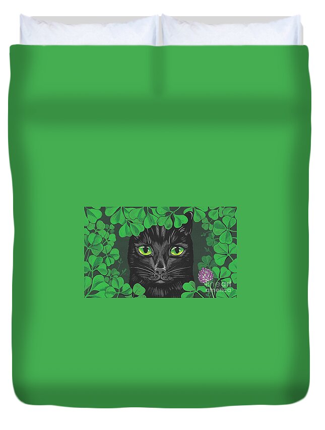 Print Duvet Cover featuring the painting Guinevere the Green Eyed Cat by Margaryta Yermolayeva