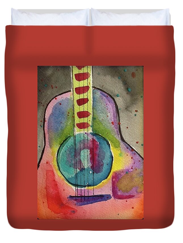 Guitar Duvet Cover featuring the painting Abstract Guitar #2 by Bonny Butler