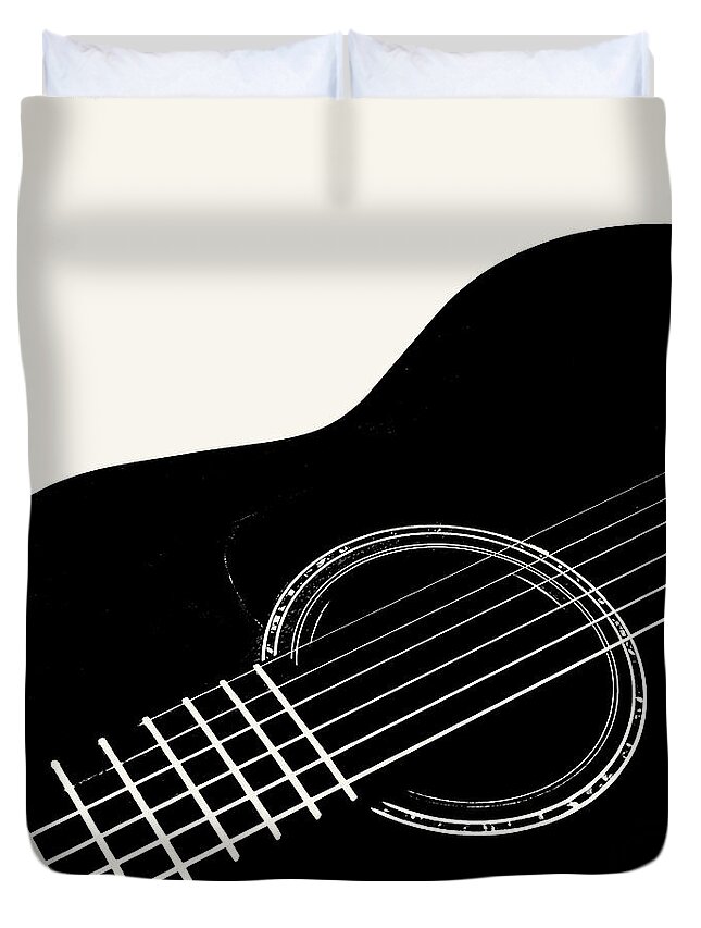 Guitar Duvet Cover featuring the digital art Guitar, Black and White, by Jana Russon