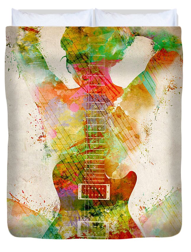 Guitar Duvet Cover featuring the digital art Guitar Siren by Nikki Smith
