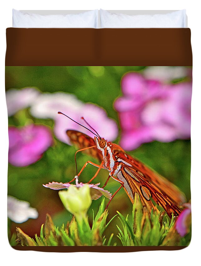 Macro Duvet Cover featuring the photograph Gulf Flittery Butterfly 008 by George Bostian