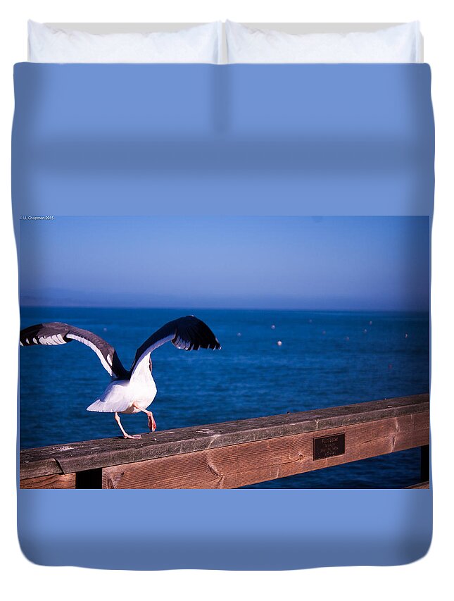 Gull Duvet Cover featuring the photograph Gull Dance by Lora Lee Chapman