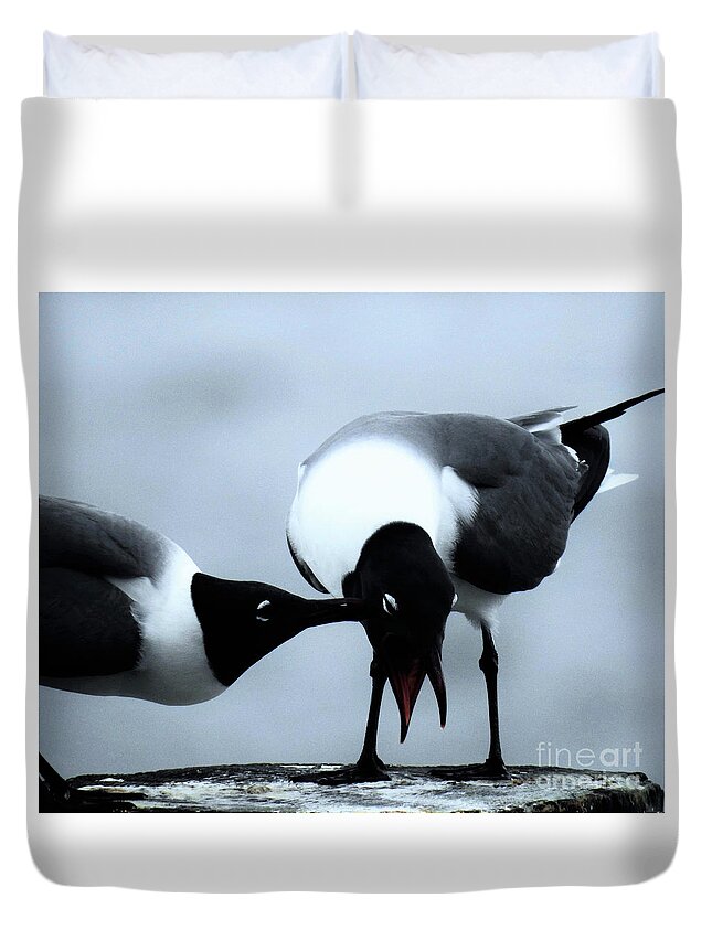 Gulls Duvet Cover featuring the photograph Gull Pecked by Jan Gelders