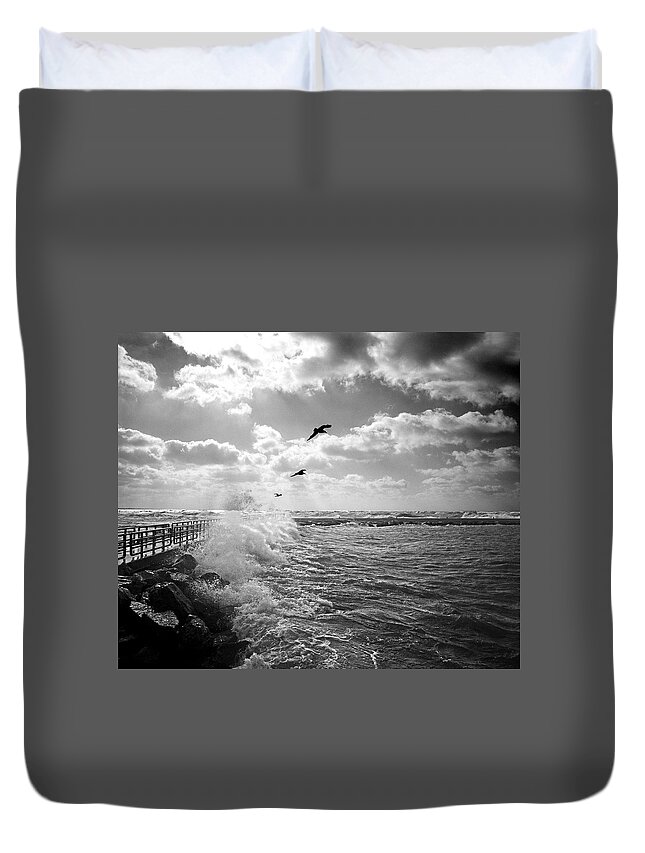 Gulls In A Gale Duvet Cover featuring the photograph Gulls in a Gale by Kris Rasmusson