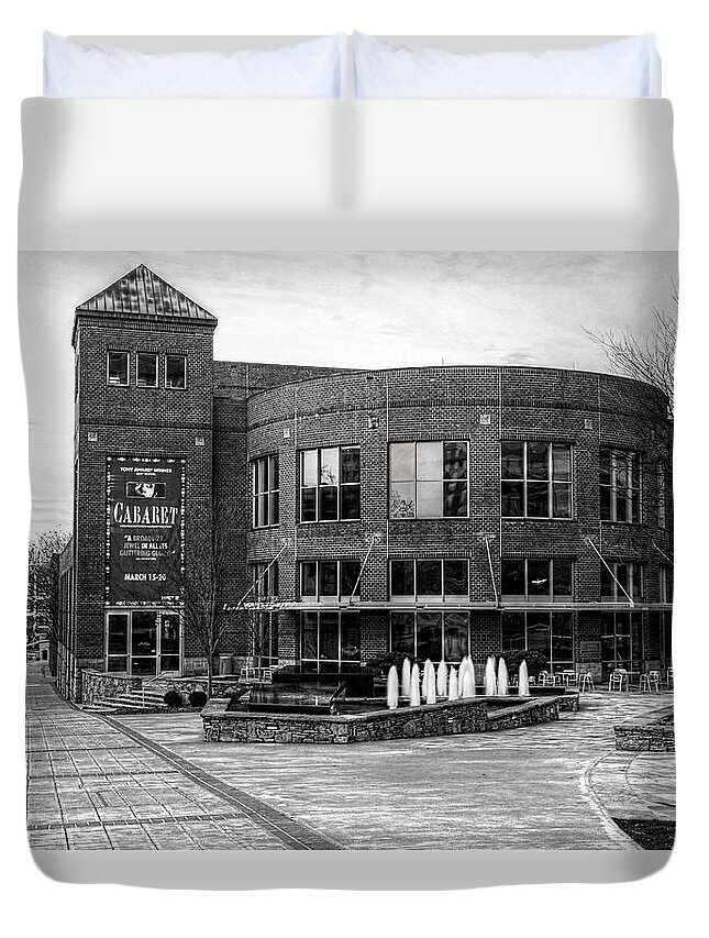 The Peace Center Greenville South Carolina Duvet Cover featuring the photograph Gunter Theater At The Peace Center, Greenville South Carolina In Black and White by Carol Montoya