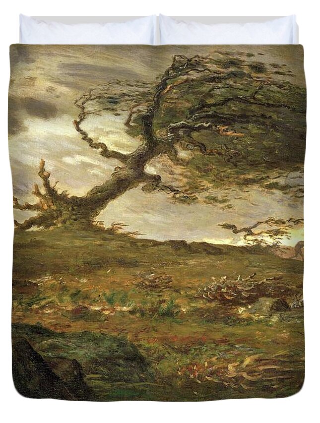 French Duvet Cover featuring the painting Gust of Wind by Jean Francois Millet