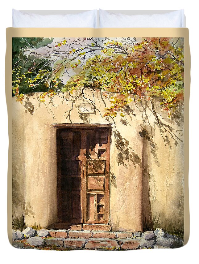 Door Duvet Cover featuring the painting Hacienda Gate by Sam Sidders