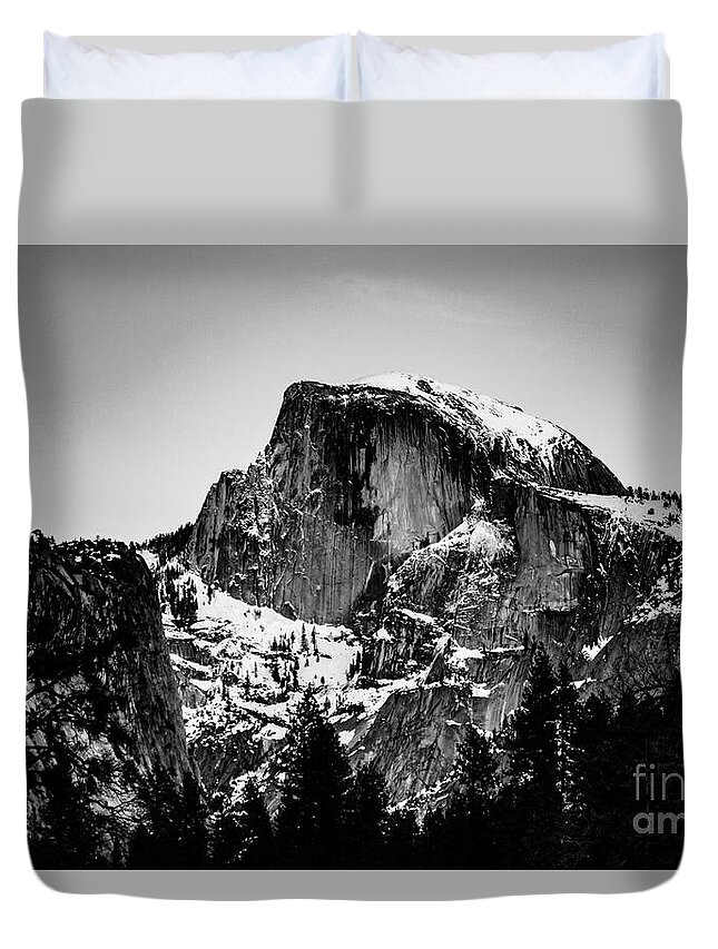 Landscape Duvet Cover featuring the photograph Half Dome Aglow, Black and White by Adam Morsa