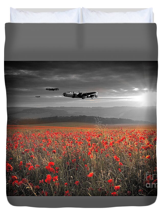 Handley Page Halifax Duvet Cover featuring the digital art Halifax Bomber Boys by Airpower Art
