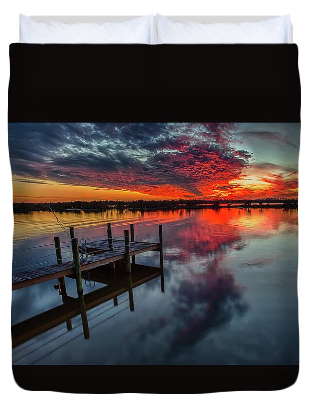Sunset Duvet Cover featuring the photograph Halifax River Sunset by Dillon Kalkhurst