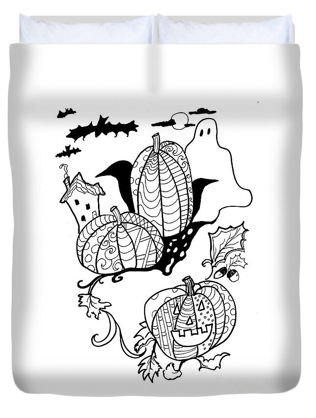 Ink Duvet Cover featuring the drawing Halloween Ink Coloring Book Image by Robin Pedrero