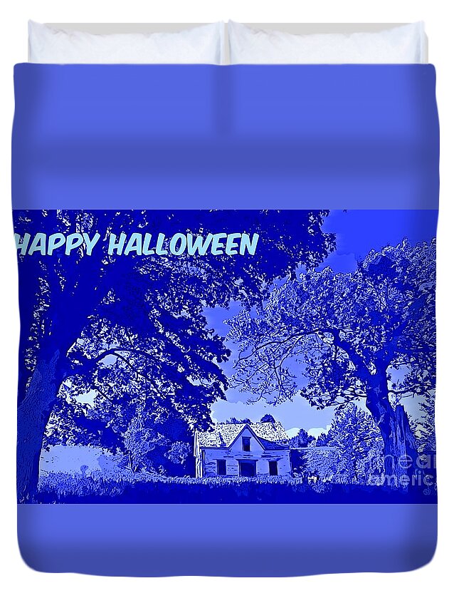 Halloween Landscape Duvet Cover featuring the painting Halloween Landscape by Crystal Loppie