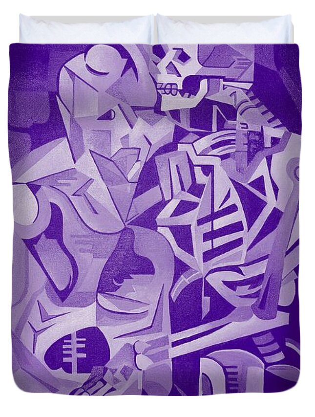 Cubism Duvet Cover featuring the digital art Halloween Skeleton Welcoming The Undead by Taiche Acrylic Art