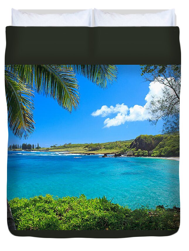 Vacations Duvet Cover featuring the photograph Hamao Beach With Palm Tree by David Olsen