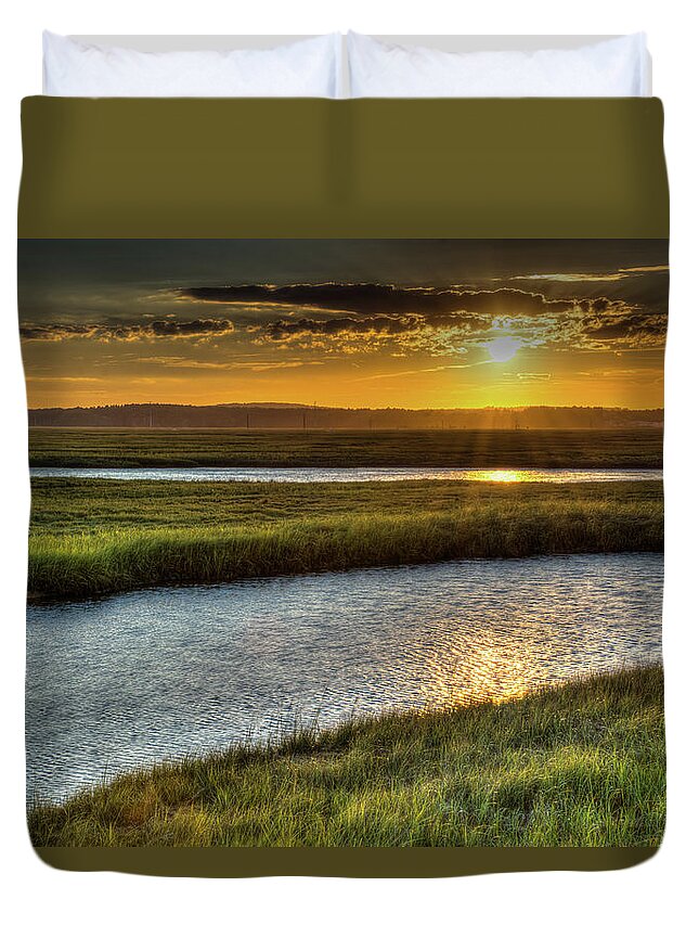 New England Duvet Cover featuring the photograph Hampton Marsh by David Thompsen