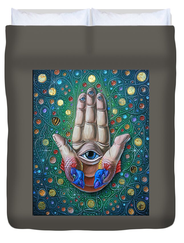 Hamsa Duvet Cover featuring the painting Hamsa by Victor Molev